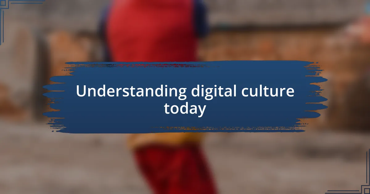 Understanding digital culture today